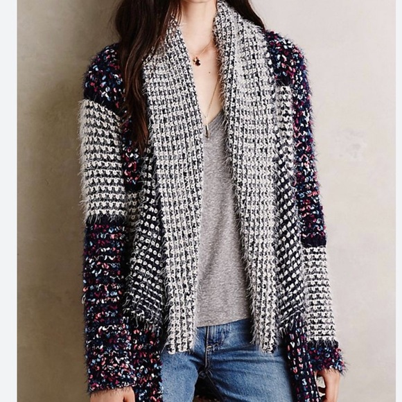 La Fee Verte Sweaters - La Fee Verte Anthropologie Oona Confetti Eyelash  Open Front Cardigan Office
